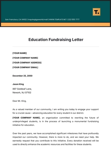 Free Education Fundraising Letter Template to Edit Online