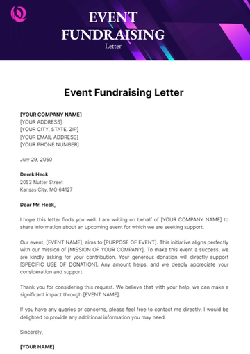 Free Event Fundraising Letter Template to Edit Online