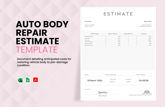 Auto Body Repair Estimate Template