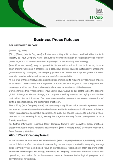 Free Business Press Release Template to Edit Online