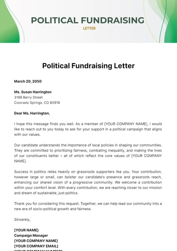 Free Political Fundraising Letter Template to Edit Online