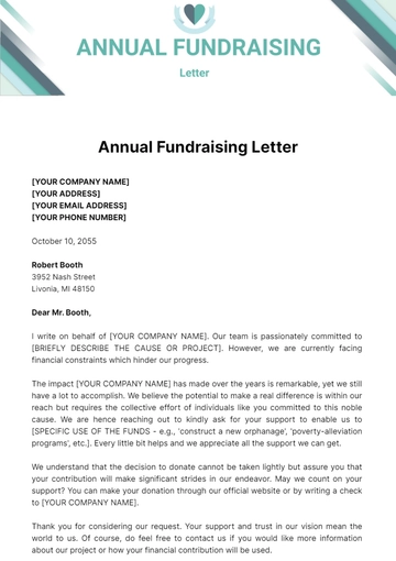 Free Annual Fundraising Letter Template to Edit Online