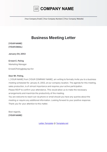 Free Business Meeting Letter Template to Edit Online
