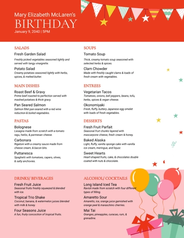 Free Birthday Party Menu Template to Edit Online