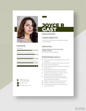 F&B Supervisor Resume