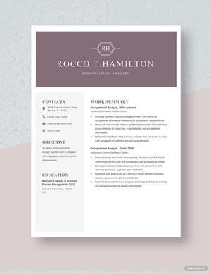 Occupational Analyst Resume