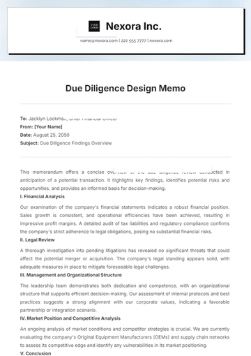 Free Due Diligence Design Memo Template to Edit Online
