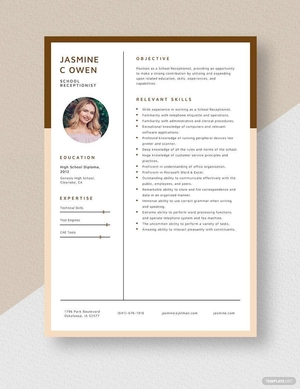 School Receptionist Resume