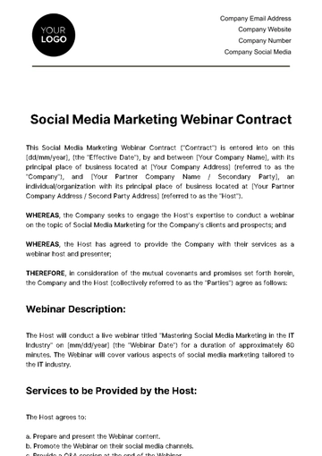 Free Social Media Marketing Webinar Contract Template to Edit Online