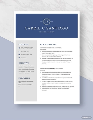 Science Teacher Resume