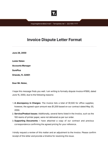 Free Invoice Dispute Letter Format Template to Edit Online
