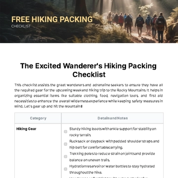 Free Hiking Packing Checklist Template to Edit Online