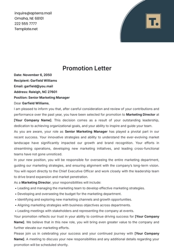 Free Promotion Letter Template to Edit Online