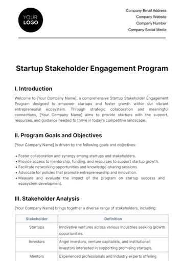 Free Startup Stakeholder Engagement Program Template to Edit Online