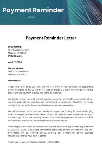Free Payment Reminder Letter Template to Edit Online