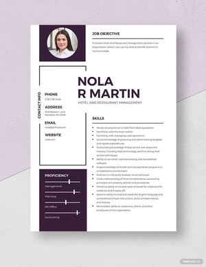 Hotel And Restaurant Management Resume