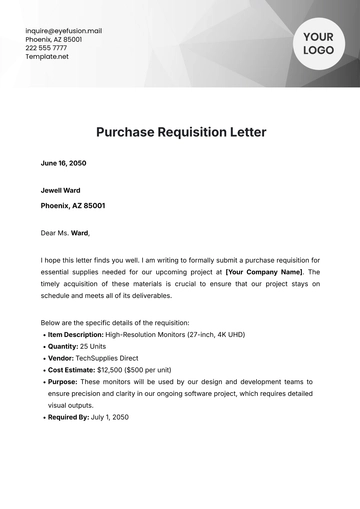 Free Purchase Requisition Letter Template to Edit Online