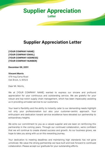 Free Supplier Appreciation Letter Template to Edit Online