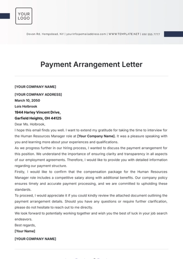 Free Payment Arrangement Letter Template to Edit Online
