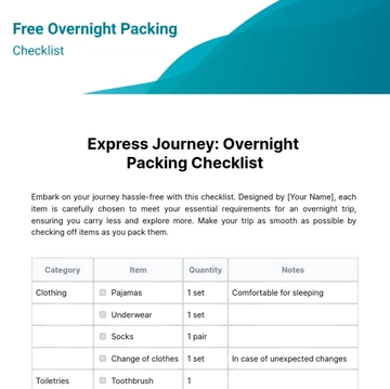 Free Overnight Packing Checklist Template to Edit Online