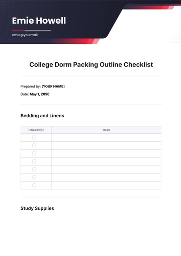 Free College Dorm Packing Outline Checklist Template to Edit Online