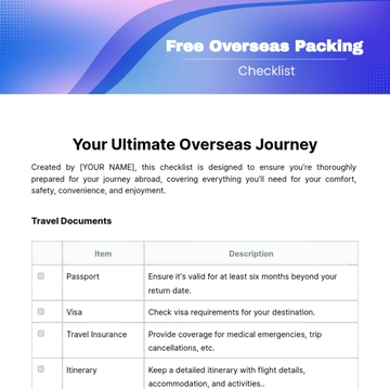 Free Overseas Packing Checklist Template to Edit Online
