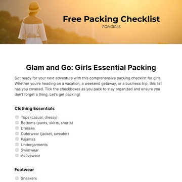 Free Packing Checklist Template For Girls to Edit Online