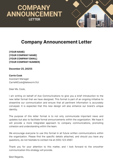 Free Company Announcement Letter Template to Edit Online