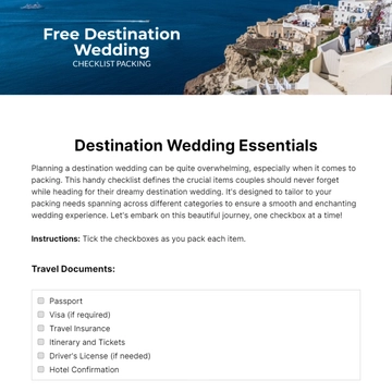 Free Destination Wedding Checklist Template Packing to Edit Online