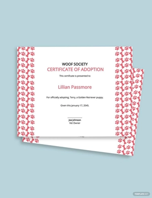 Puppy Adoption Certificate Template