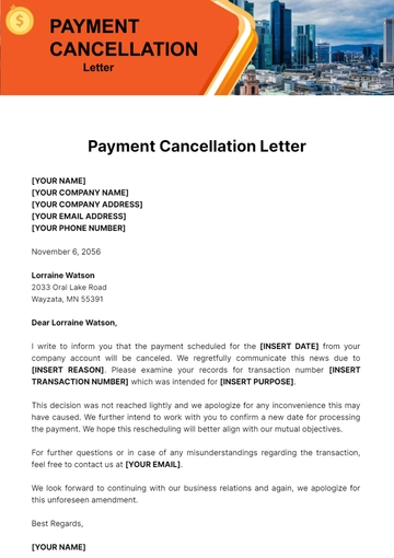 Free Payment Cancellation Letter Template to Edit Online