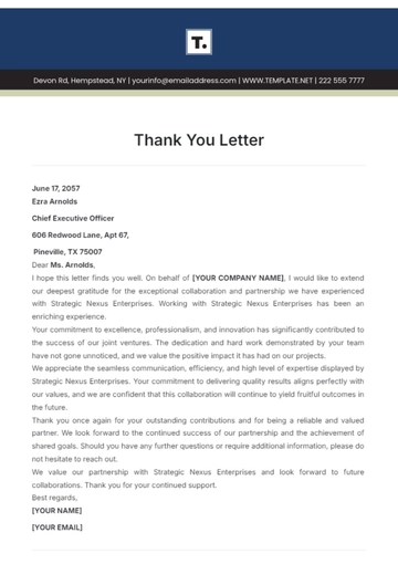 Free Thank You Letter Template to Edit Online