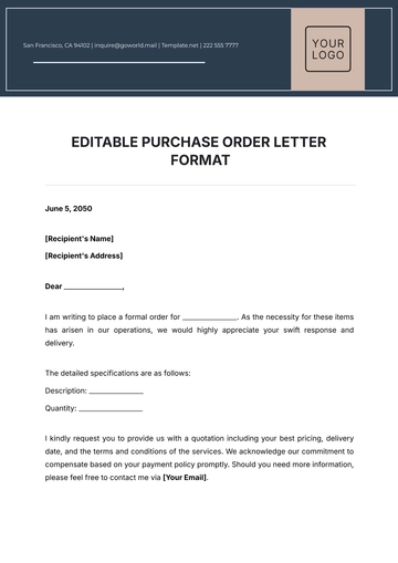 Free Editable Purchase Order Letter Format Template to Edit Online