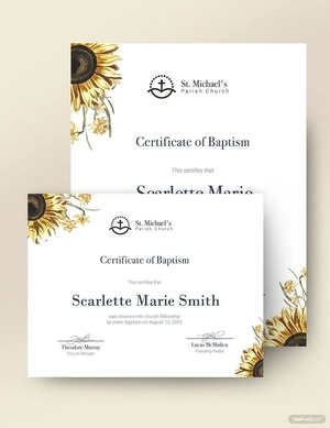 Sunflower Baptism Certificate Template