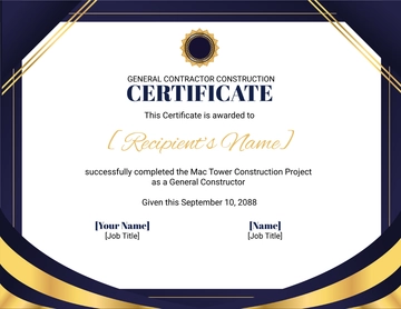 Free General Contractor Construction Certificate Template to Edit Online