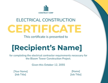 Free Electrical Construction Certificate Template to Edit Online