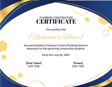 Free Plumbing Construction Certificate Template to Edit Online