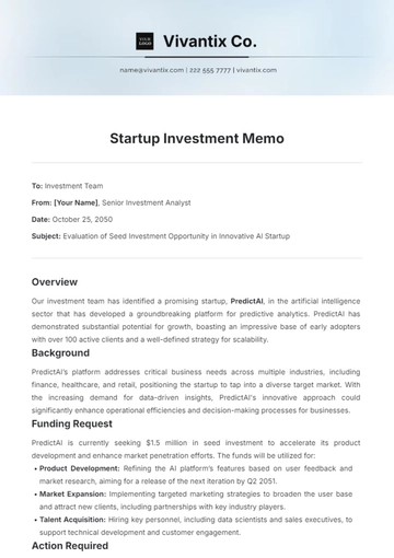Free Startup Investment Memo Template to Edit Online