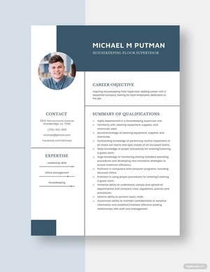 Housekeeping Floor Supervisor Resume