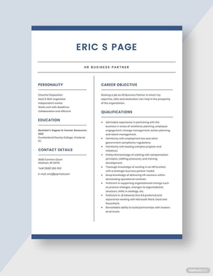 HR Business Partner Resume