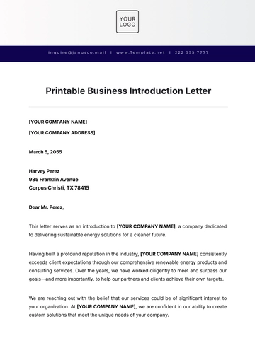Free Printable Business Introduction Letter Template to Edit Online