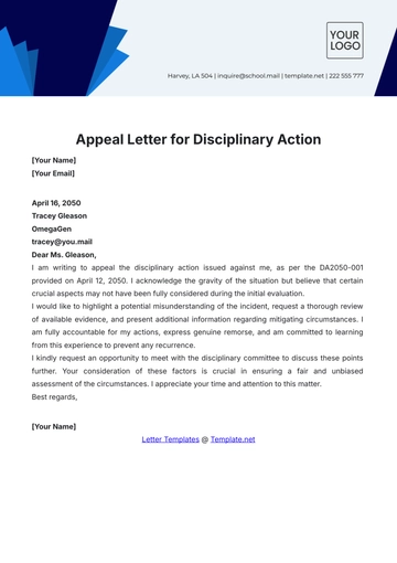 Free Appeal Letter for Disciplinary Action Template to Edit Online