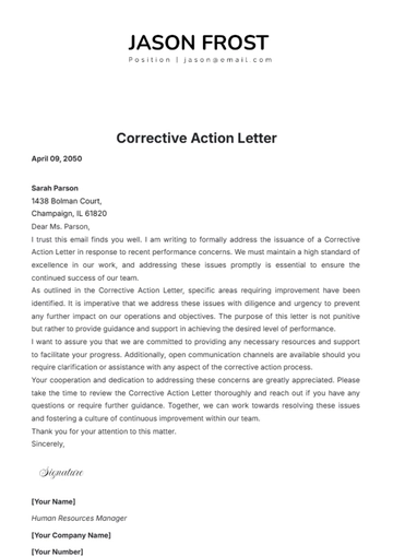 Free Corrective Action Letter Template to Edit Online