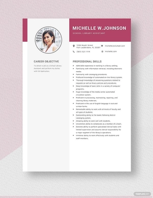 School Library Assistant Resume