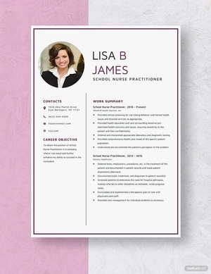 School Nurse Practitioner Resume