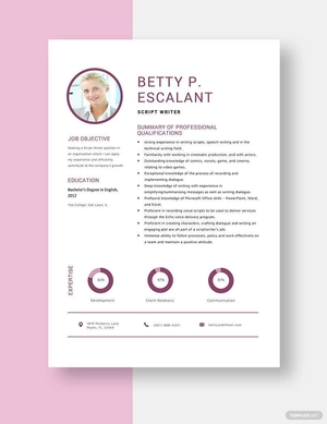 Script Writer Resume