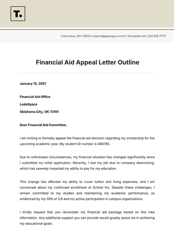 Free Financial Aid Appeal Letter Outline Template to Edit Online