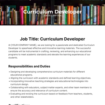 Free Curriculum Developer Job Description Template to Edit Online