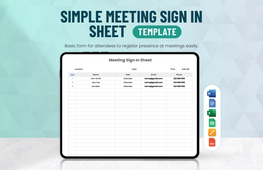Simple Meeting Sign In Sheet Template