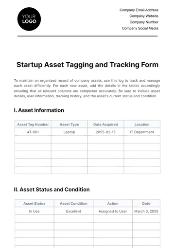 Free Startup Asset Tagging and Tracking Form Template to Edit Online
